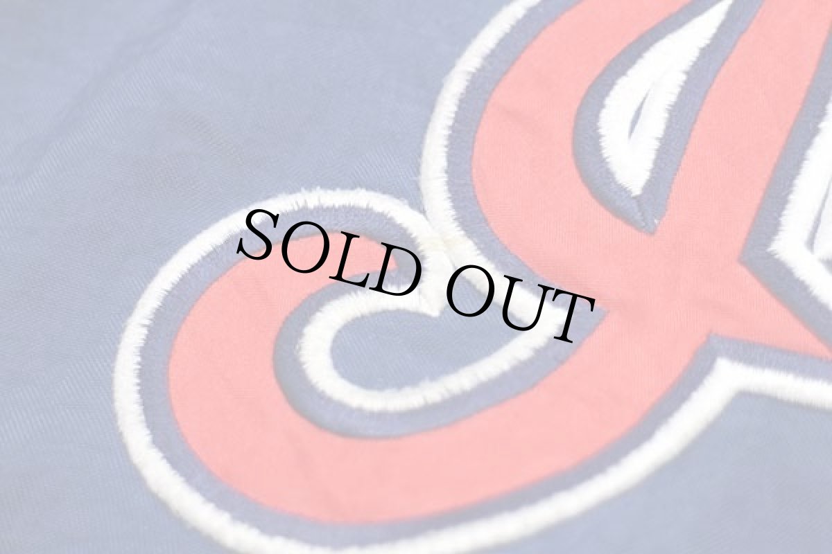 画像7: 90s STARTERスターター MLB CLEVELAND Indians ツートン アシンメトリー ナイロンスタジャン 紺×赤 XL (7)