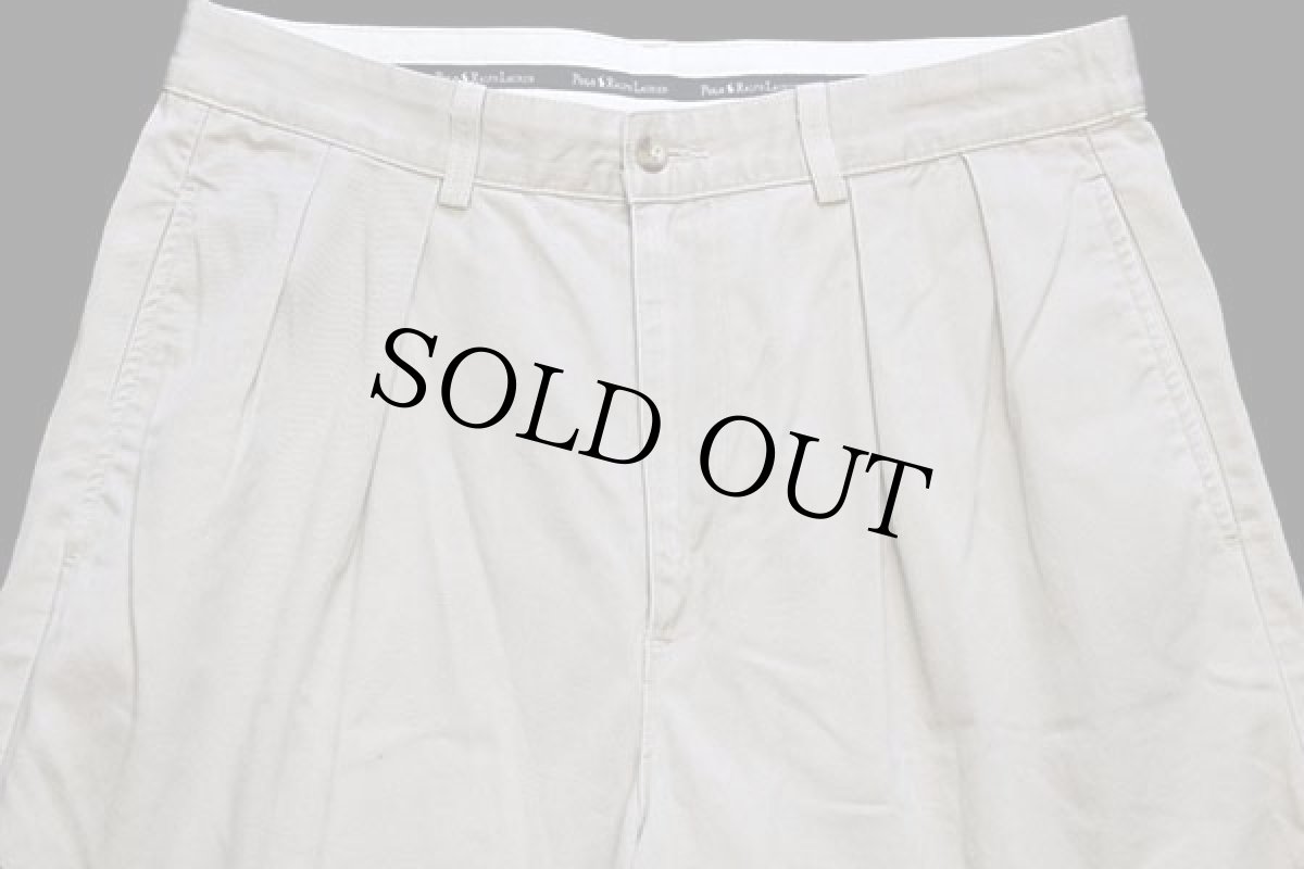 画像4: 90s USA製 ポロ ラルフローレン ツータック コットン チノパン ベージュ w32 (4)