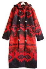 画像2: 90s USA製 Woolrichウールリッチ ネイティブ柄 ロング ウール ブランケット コート M (2)