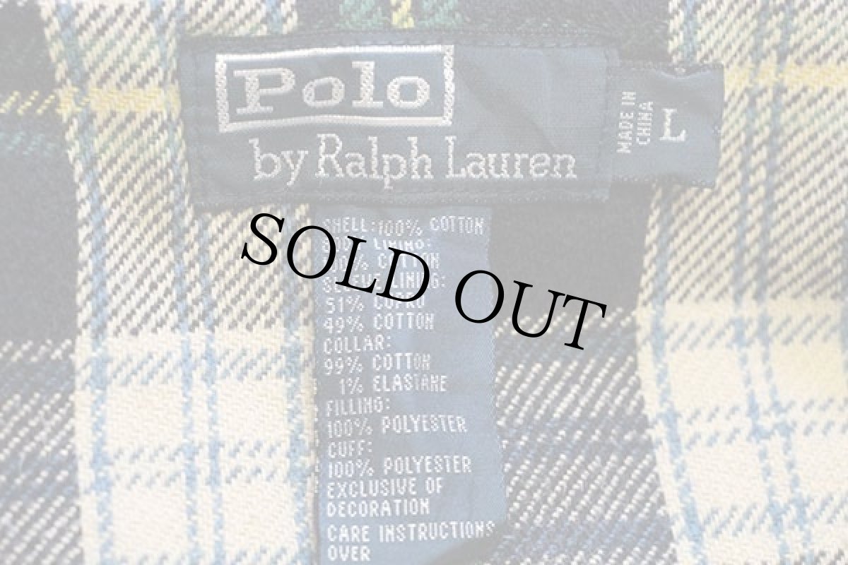 画像4: ポロ ラルフローレン ワンポイント チンスト付き タータンチェック ネルライナー コットンポプリン ジャケット 紺 フェード L (4)