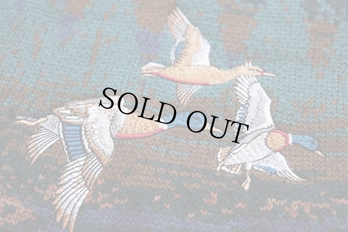 画像5: 90s ORVISオービス カモ刺繍 アウトドア柄 アート ジャガード アクリル×ウールニット セーター XL (5)