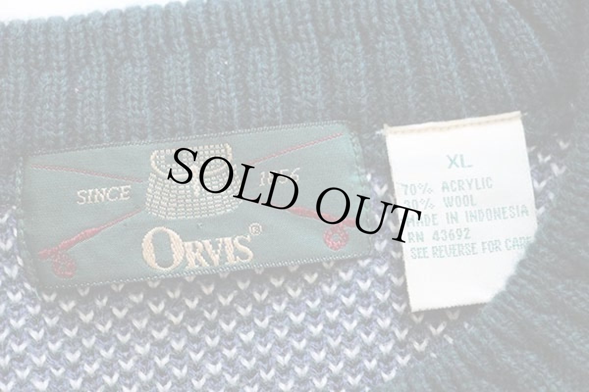 画像4: 90s ORVISオービス カモ刺繍 アウトドア柄 アート ジャガード アクリル×ウールニット セーター XL (4)