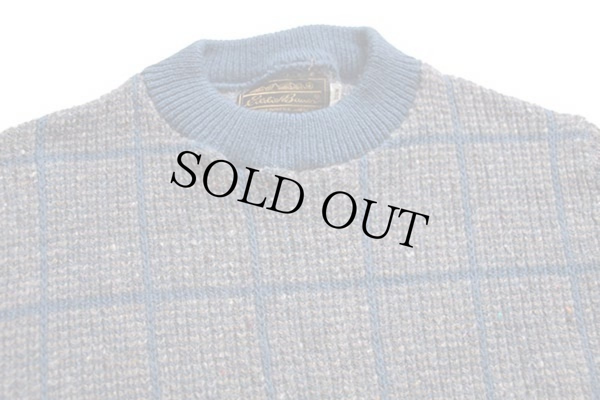 画像3: 80s EddieBauerエディーバウアー 格子柄 ネップ入り ウールニット セーター (3)