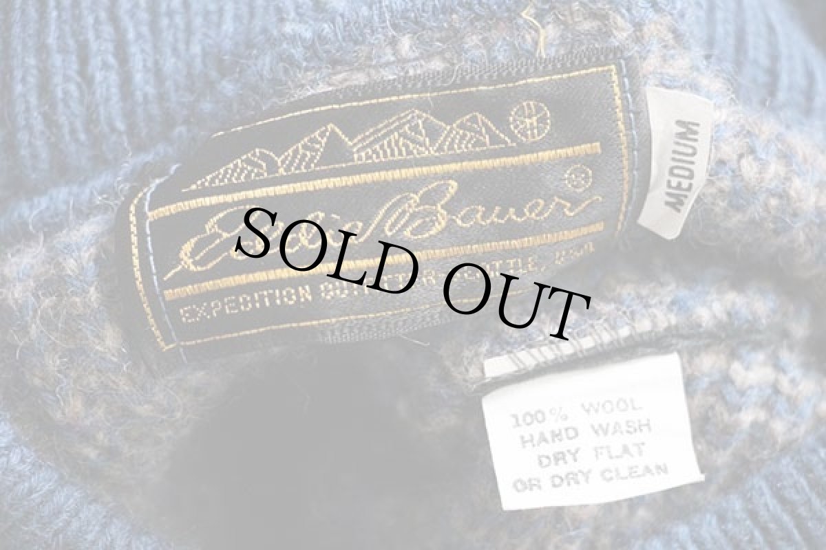 画像4: 80s EddieBauerエディーバウアー 格子柄 ネップ入り ウールニット セーター (4)