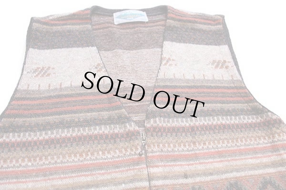 画像3: 90s フランス製 JACQUARD ネイティブ柄 ジャガード ウール×アクリル×モヘヤニット ジップ ベスト L (3)