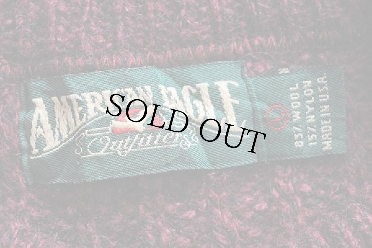 画像4: 80s USA製 AMERICAN EAGLEアメリカンイーグル ウールニット セーター パープル×ブラック ミックス L (4)