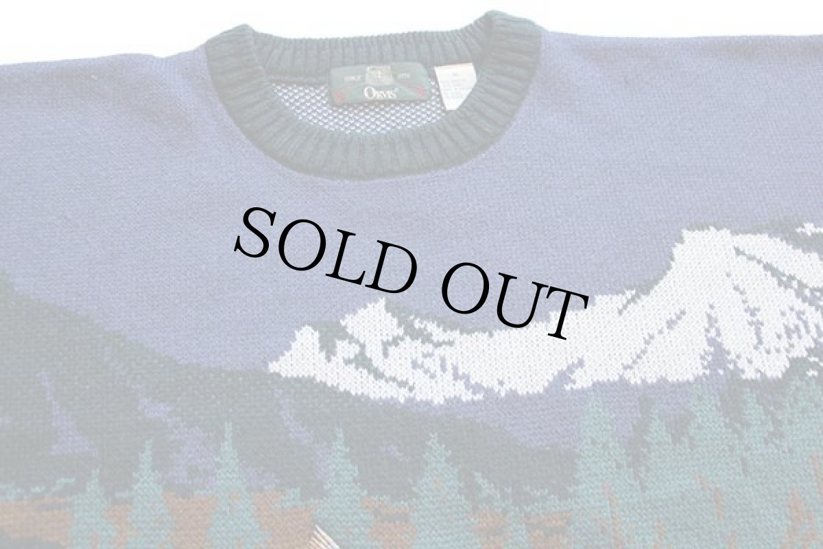 画像3: 90s ORVISオービス カモ刺繍 アウトドア柄 アート ジャガード アクリル×ウールニット セーター XL (3)