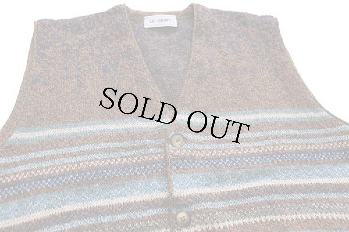画像3: 90s イタリア製 LE ORME ラグ柄 アクリル×ウールニット ベスト カーディガン XL (3)