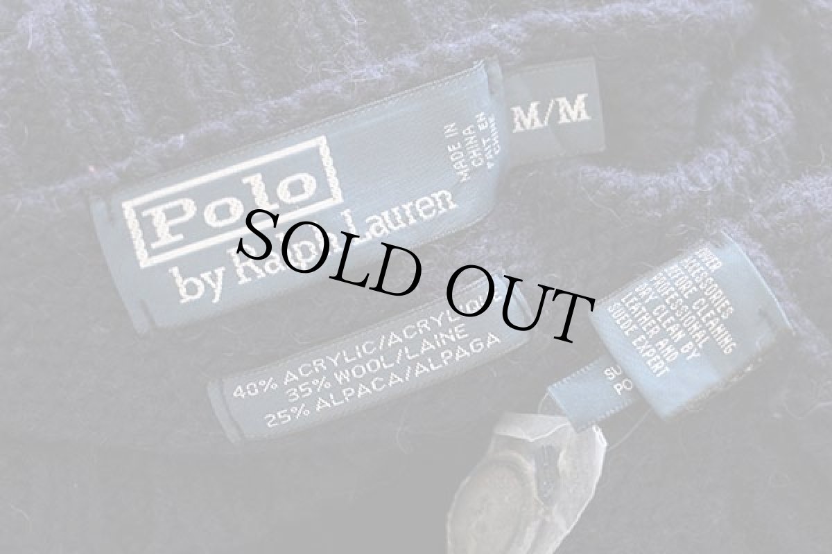 画像4: ポロ ラルフローレン ショールカラー アクリル×ウール×アルパカニット セーター 紺 M (4)