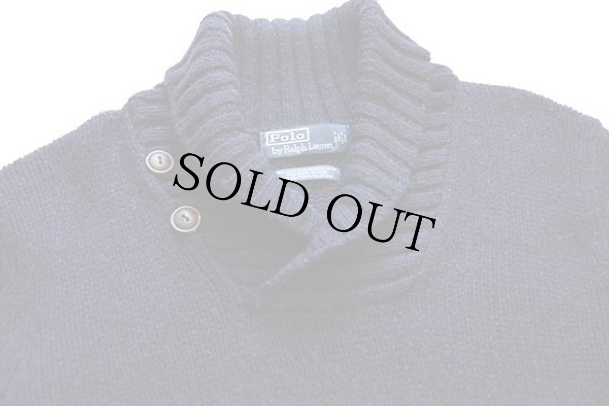 画像3: ポロ ラルフローレン ショールカラー アクリル×ウール×アルパカニット セーター 紺 M (3)