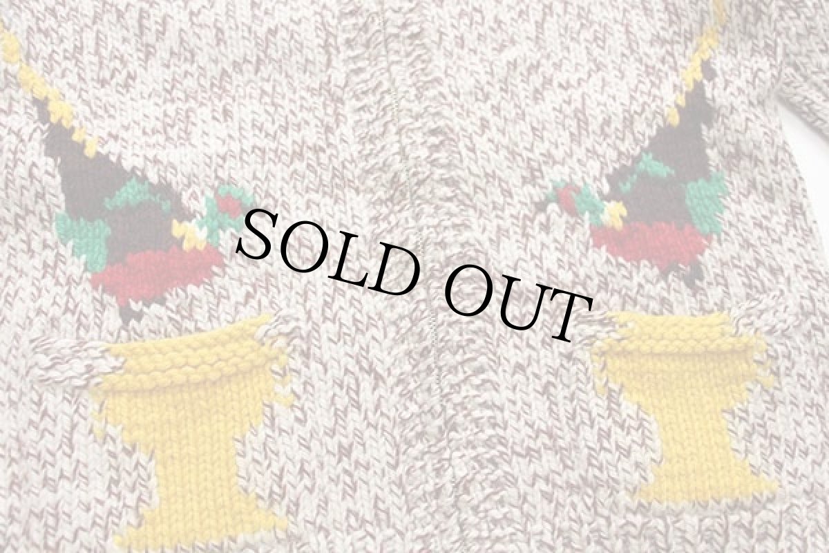 画像5: 60s バード柄 スタンドカラー ウール ハンドニット カウチンセーター (5)