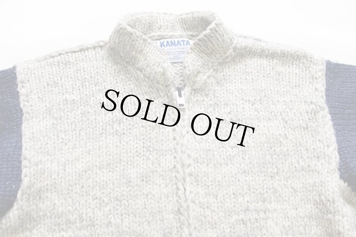 画像3: 80s カナダ製 Kanataカナタ ツートン 切り替え スタンドカラー ウール ハンドニット カウチンセーター 40 (3)