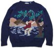 90s THORNTON BAY フィッシング柄 ケーブル編み切り替え ウール