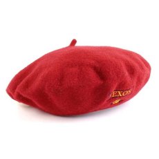 画像1: デッドストック★イタリア製 NEXOS バラ刺繍 ツバ付き ウール ベレー帽 赤 (1)