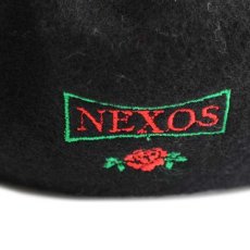 画像4: デッドストック★イタリア製 NEXOS バラ刺繍 ツバ付き ウール ベレー帽 黒 (4)