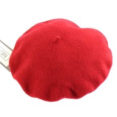 画像3: デッドストック★イタリア製 NEXOS バラ刺繍 ツバ付き ウール ベレー帽 赤 (3)