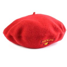画像1: デッドストック★イタリア製 NEXOS バラ刺繍 ウール ベレー帽 赤 (1)