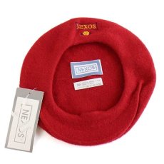 画像5: デッドストック★イタリア製 NEXOS バラ刺繍 ツバ付き ウール ベレー帽 赤 (5)