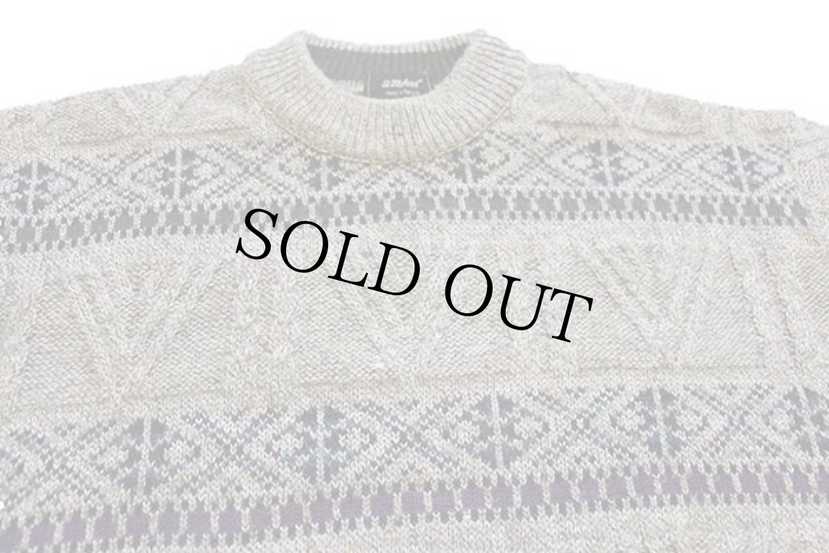 画像3: 英国製 St Michael ノルディック柄 編み柄 切り替え ネップ入り アクリル×ウールニット セーター L (3)