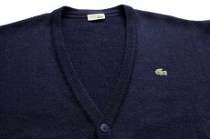 画像3: 70s フランス製 CHEMISE LACOSTE ラコステ ワンポイント パチポケ ウール×アクリルニット カーディガン 紺 5 (3)