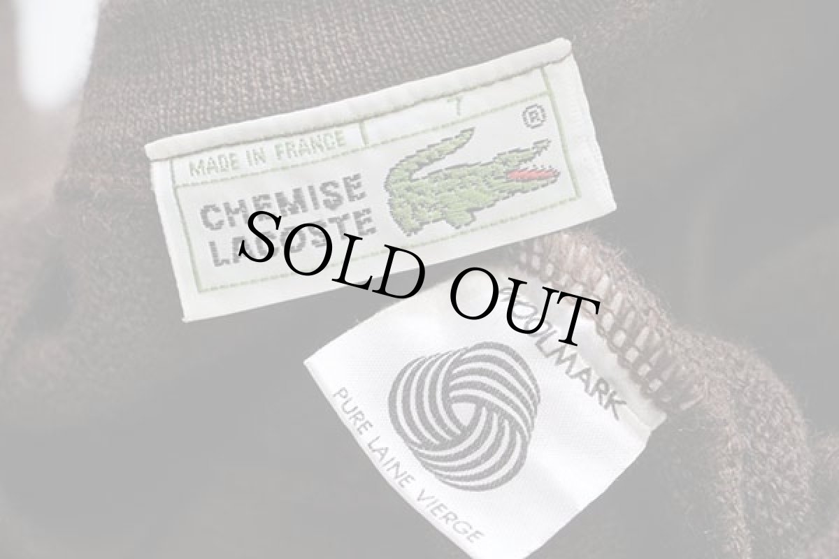 画像4: 70s フランス製 CHEMISE LACOSTE ラコステ ワンポイント Vネック パール編み ウールニット セーター 焦げ茶 7 (4)