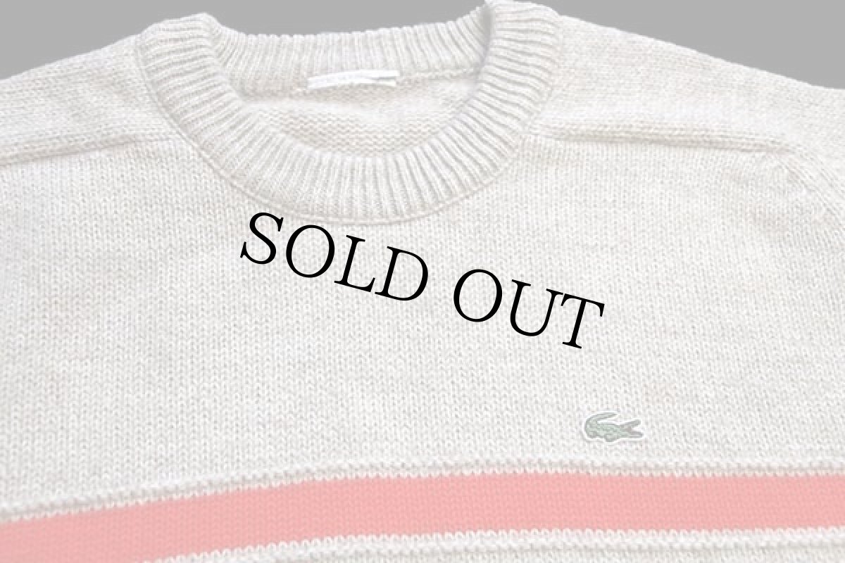 画像3: 00s LACOSTEラコステ ライン入り サドルショルダー ウールニット セーター ベージュ (3)