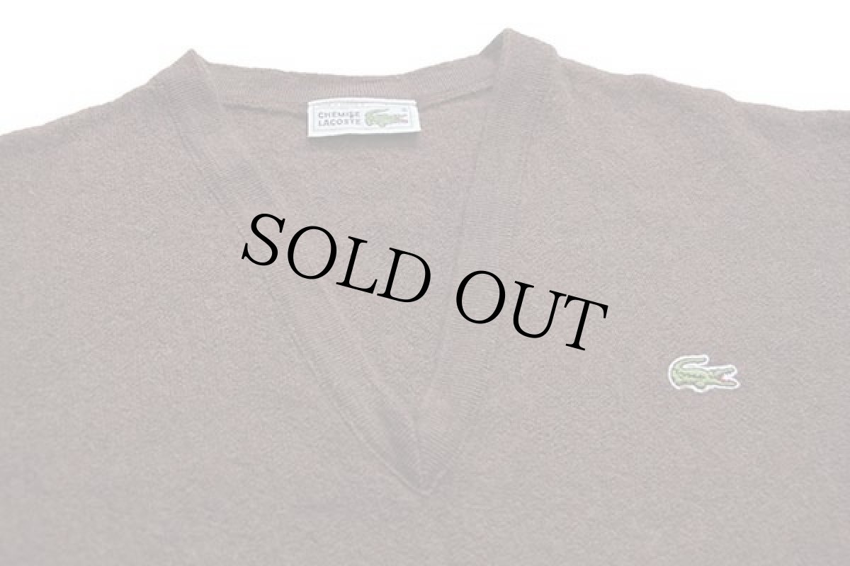 画像3: 70s フランス製 CHEMISE LACOSTE ラコステ ワンポイント Vネック パール編み ウールニット セーター 焦げ茶 7 (3)