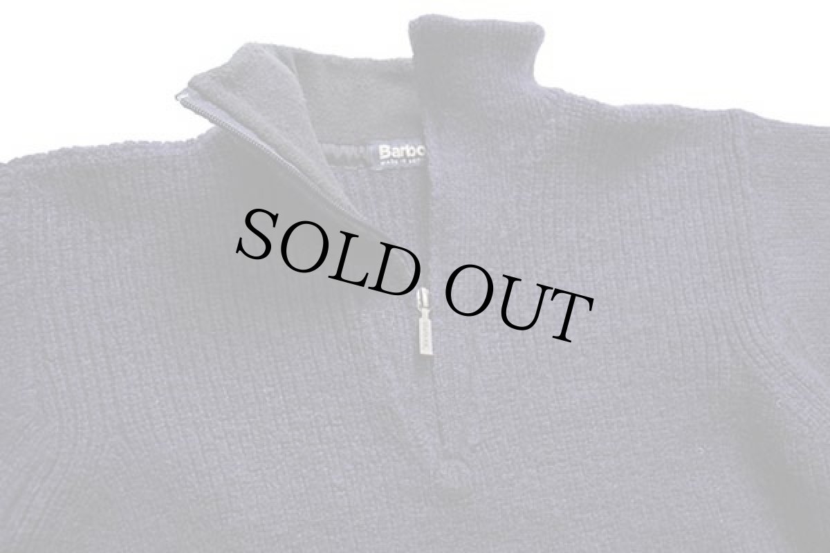 画像3: 00s スコットランド製 Barbourバブアー ハイネック ハーフジップ ローゲージ ウールニット セーター 紺 L (3)