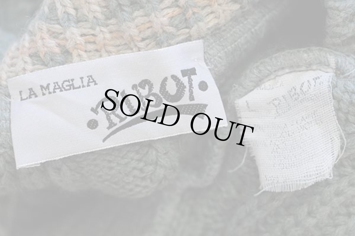 画像4: 90s LA MAGLIA RIBOT ケーブル編み ウール×アクリルニット カーディガン 薄緑 (4)