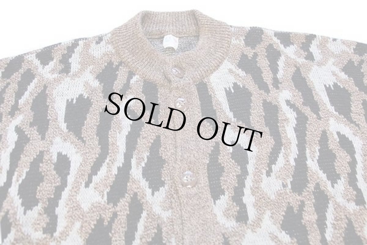 画像3: 80s イタリア製 UNKNOWN 総柄 ジャガード ウール×アクリルニット カーディガン 5★レオパード柄 (3)
