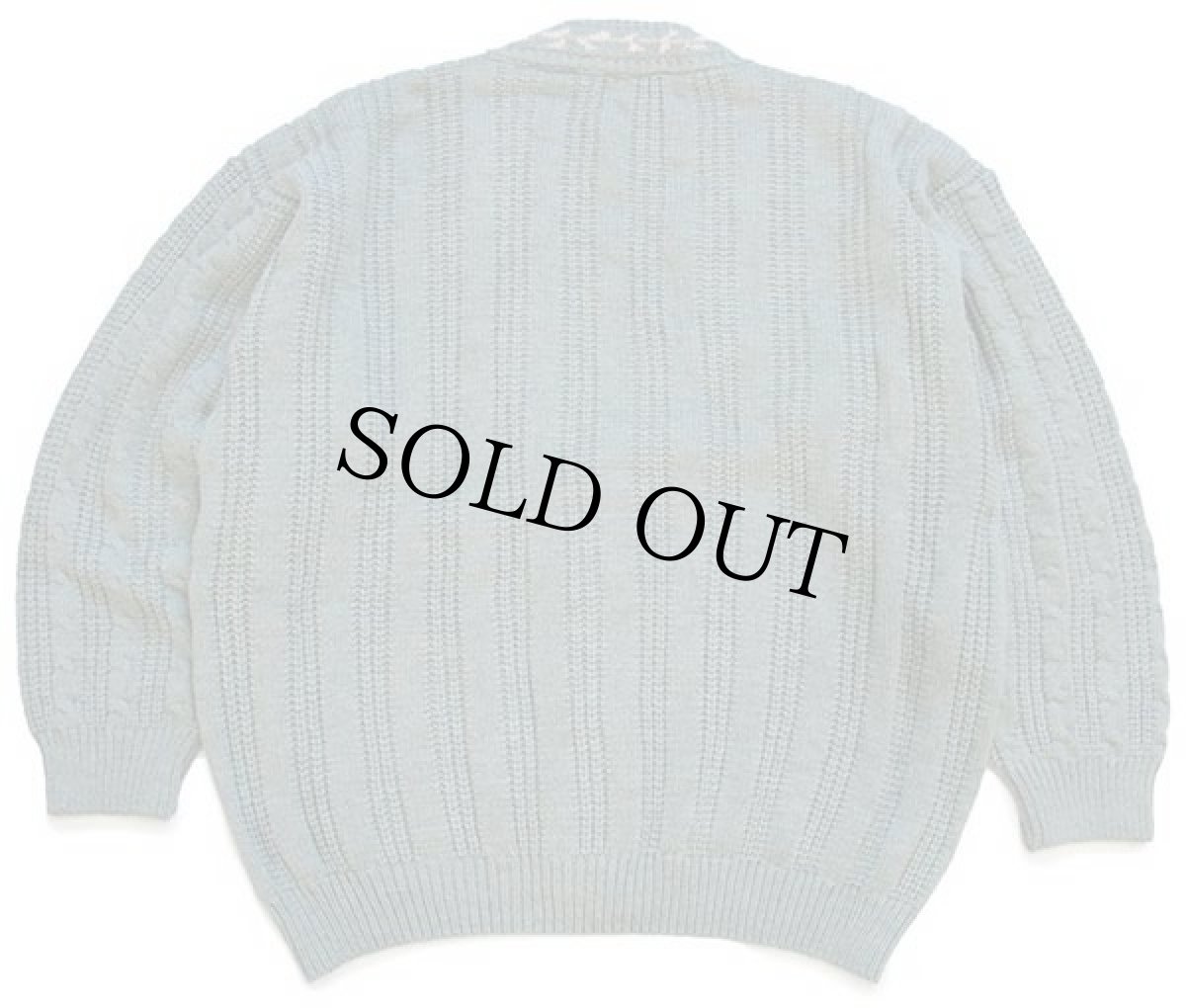 画像2: 90s LA MAGLIA RIBOT ケーブル編み ウール×アクリルニット カーディガン 薄緑 (2)