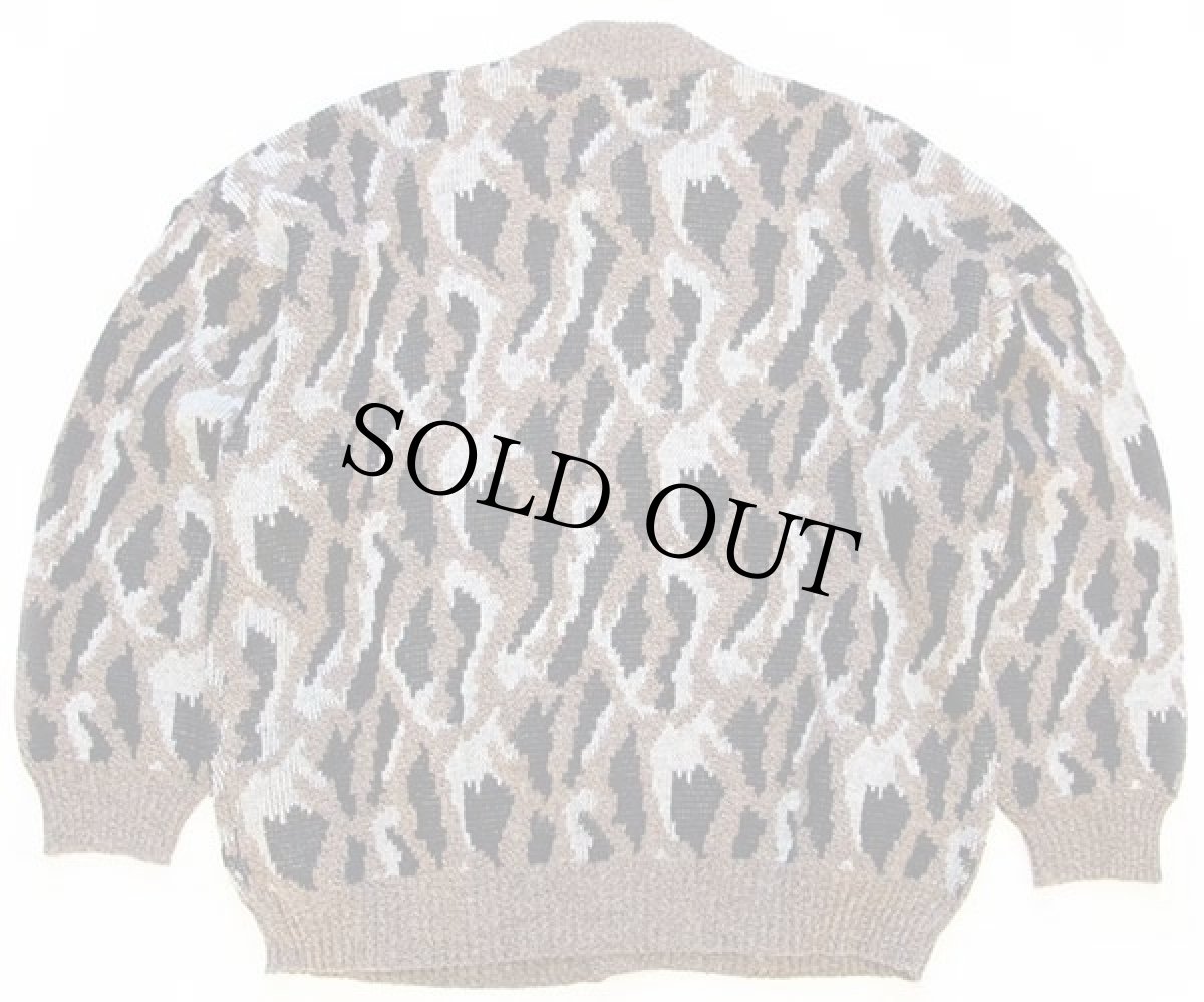 画像2: 80s イタリア製 UNKNOWN 総柄 ジャガード ウール×アクリルニット カーディガン 5★レオパード柄 (2)