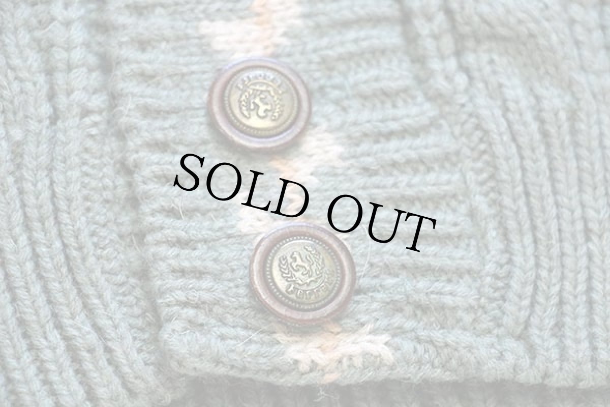 画像5: 90s LA MAGLIA RIBOT ケーブル編み ウール×アクリルニット カーディガン 薄緑 (5)