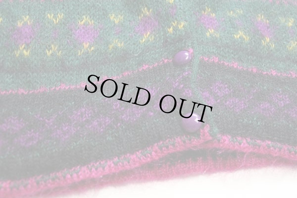 画像5: 90s イタリア製 BENETTONベネトン 総柄 ノーカラー モヘヤニット カーディガン 48 (5)