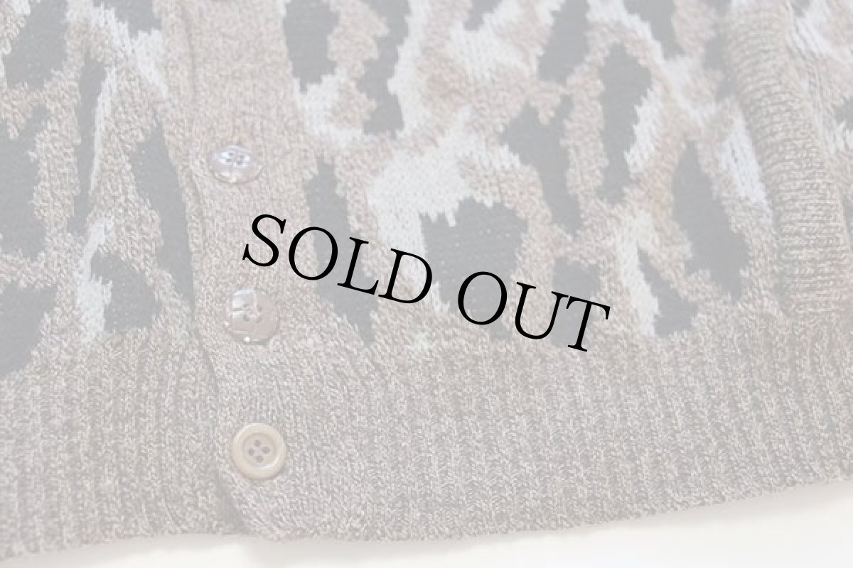 画像6: 80s イタリア製 UNKNOWN 総柄 ジャガード ウール×アクリルニット カーディガン 5★レオパード柄 (6)