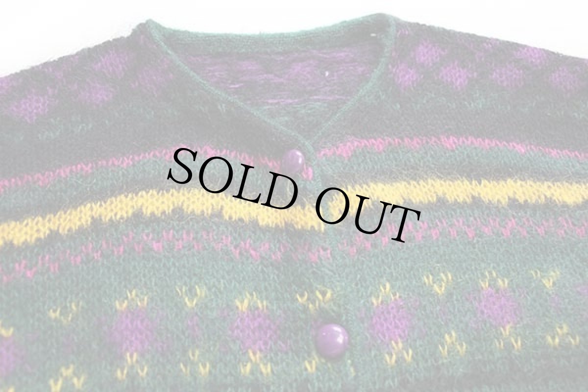 画像3: 90s イタリア製 BENETTONベネトン 総柄 ノーカラー モヘヤニット カーディガン 48 (3)