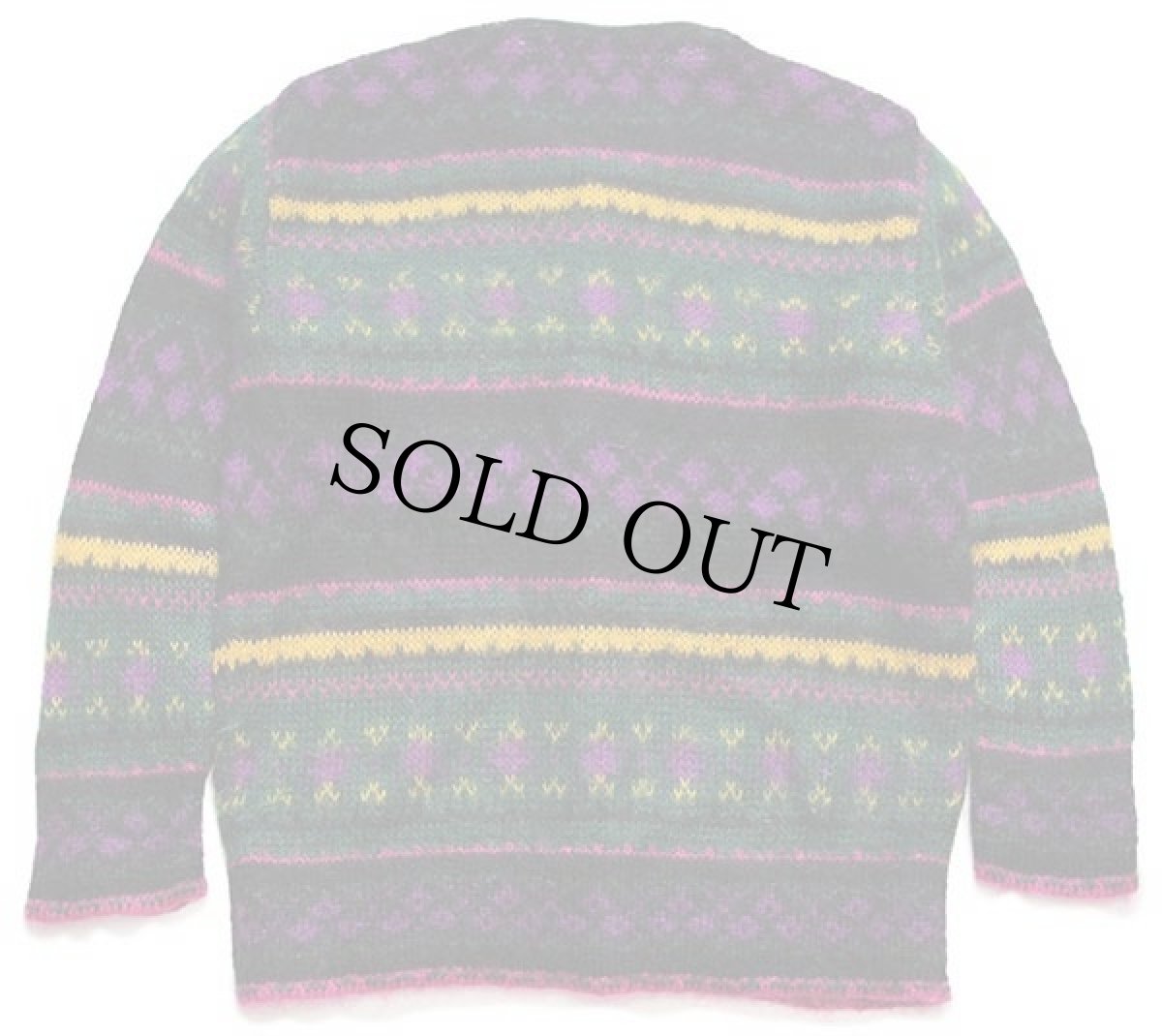 画像2: 90s イタリア製 BENETTONベネトン 総柄 ノーカラー モヘヤニット カーディガン 48 (2)