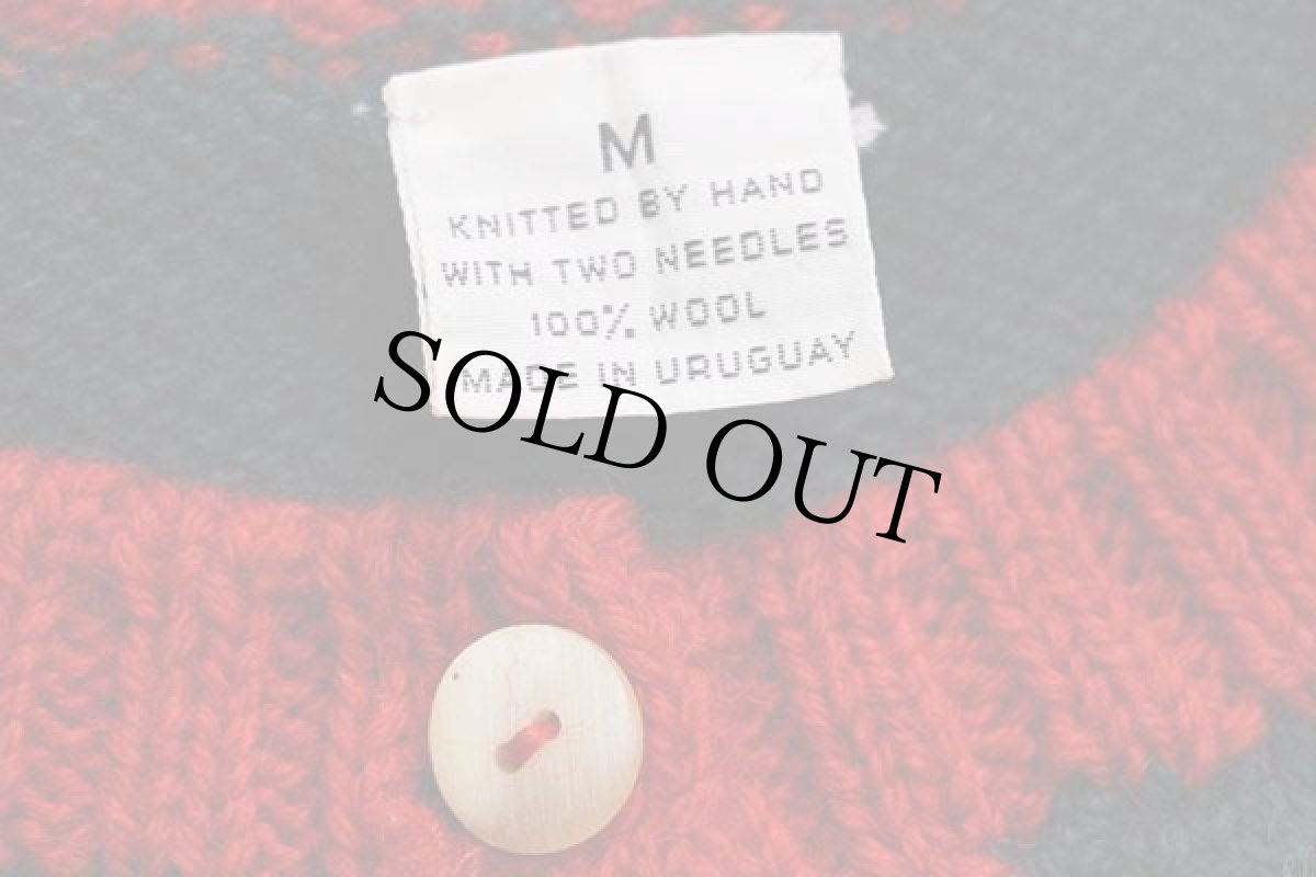 画像4: ウルグアイ製 鹿柄 ノルディック柄 ウール ハンドニット カーディガン M (4)