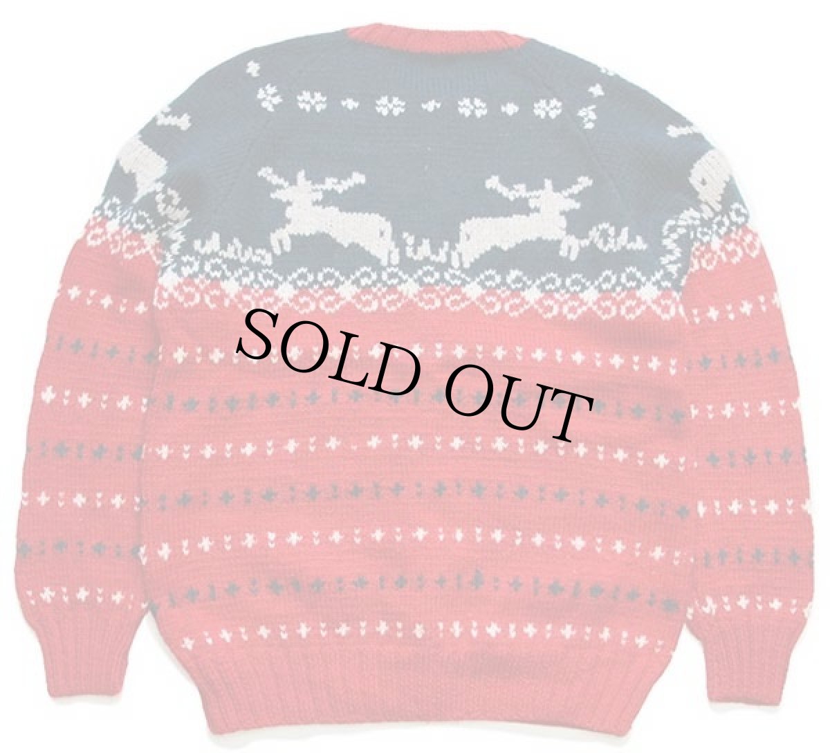 画像2: ウルグアイ製 鹿柄 ノルディック柄 ウール ハンドニット カーディガン M (2)