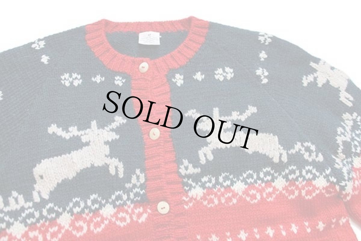 画像3: ウルグアイ製 鹿柄 ノルディック柄 ウール ハンドニット カーディガン M (3)