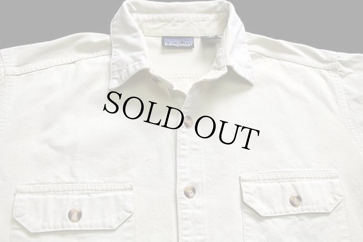 画像3: 90s patagoniaパタゴニア コットン キャンバス シャツ クリーム フェード M (3)