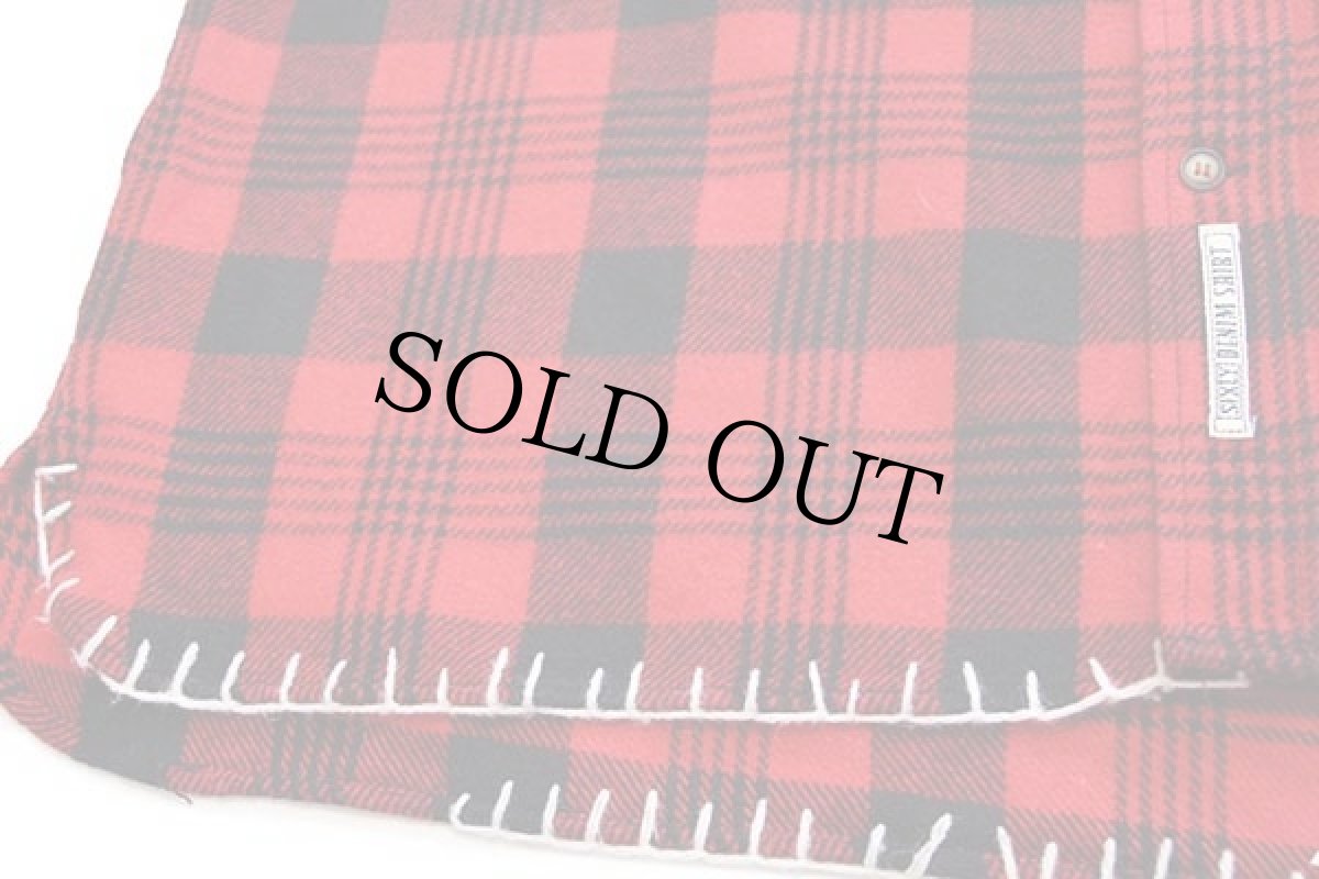 画像5: 90s SIXTY バッファローチェック ハンドステッチ ウールシャツ 赤×黒 L (5)