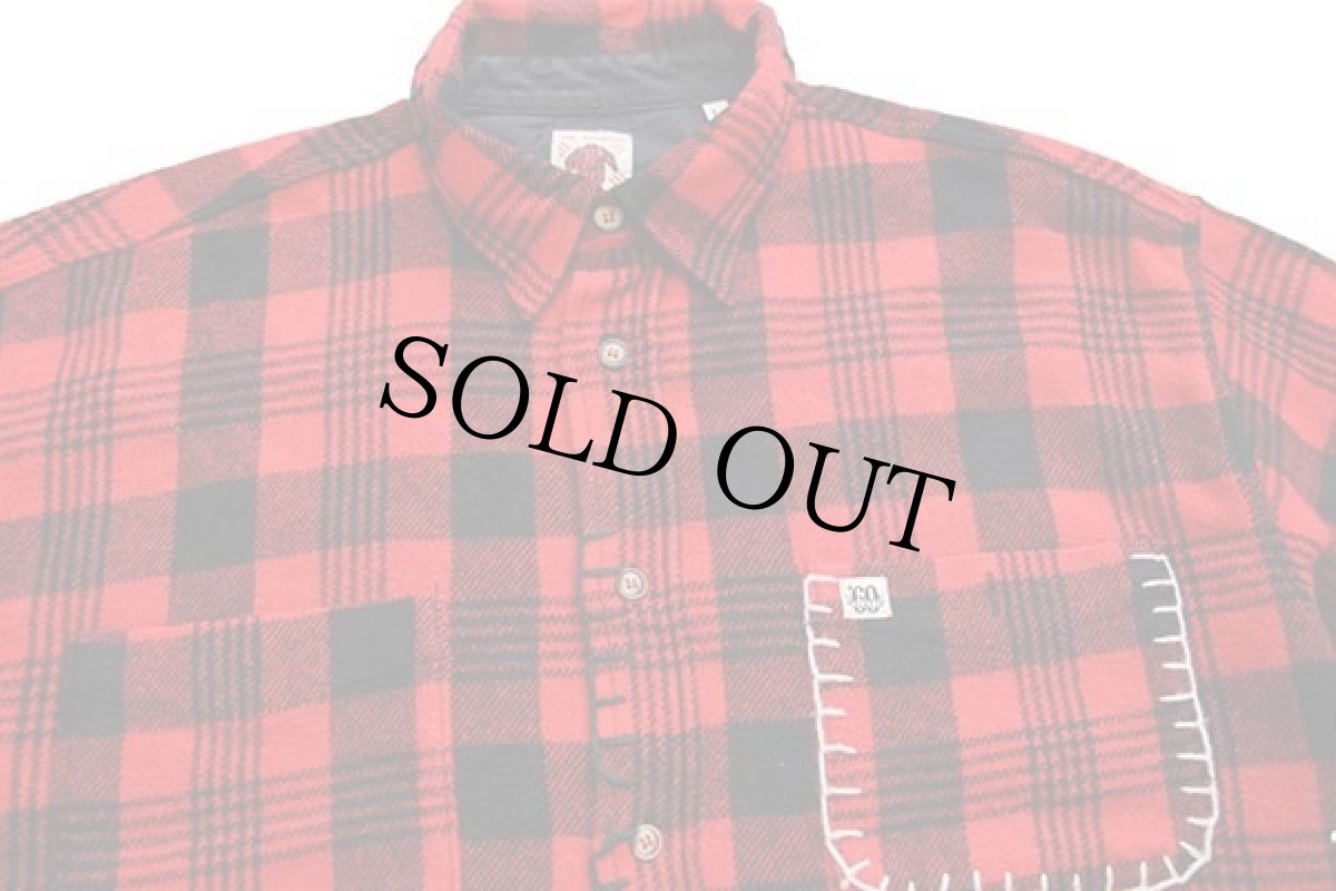 画像3: 90s SIXTY バッファローチェック ハンドステッチ ウールシャツ 赤×黒 L (3)