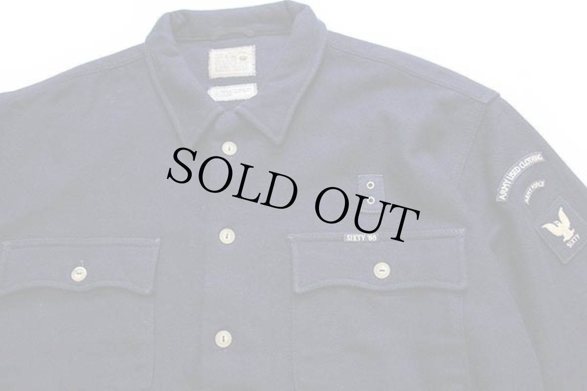 画像3: 90s イタリア製 SIXTY ARMY FORCE パッチ&マチ付き ウールシャツ 濃紺 XL (3)