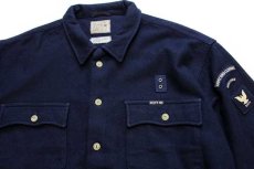 画像3: 90s イタリア製 SIXTY ARMY FORCE パッチ&マチ付き ウールシャツ 濃紺 XL (3)