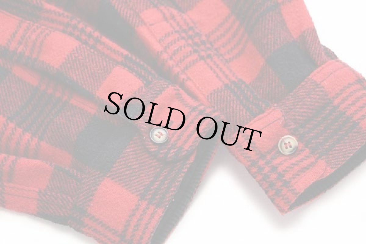 画像6: 90s SIXTY バッファローチェック ハンドステッチ ウールシャツ 赤×黒 L (6)