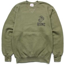 画像1: USA製 米軍 USMC 前V スウェット オリーブ S (1)