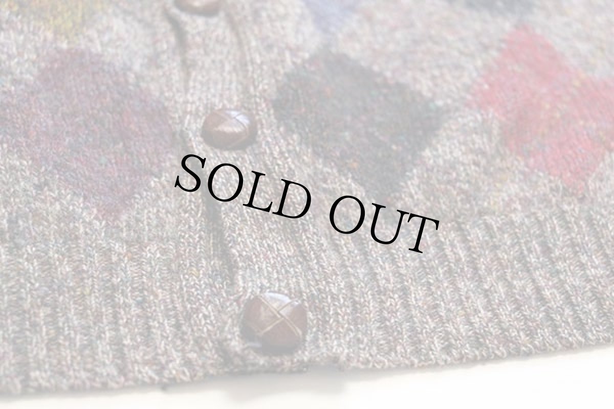 画像5: 80s イタリア製 UNKNOWN アーガイル柄 ウールニット カーディガン ミックス L (5)