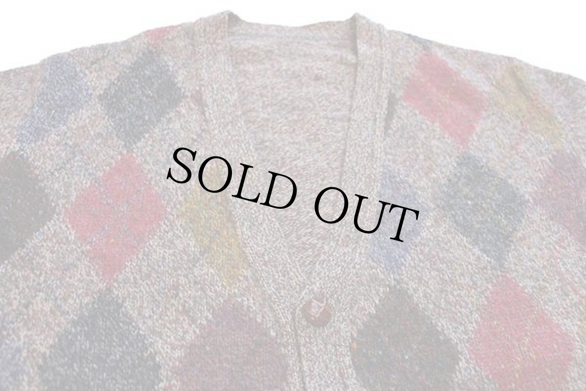 画像3: 80s イタリア製 UNKNOWN アーガイル柄 ウールニット カーディガン ミックス L (3)