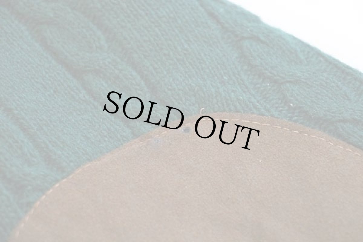 画像6: 90s イタリア製 BENETTONベネトン 刺繍 ケーブル編み エルボーパッチ付き ウールニット カーディガン 緑 48 (6)